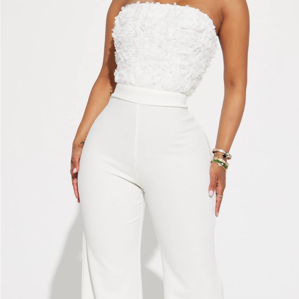 Fashion Nova Diana 3D Floral Jumpsuit - White